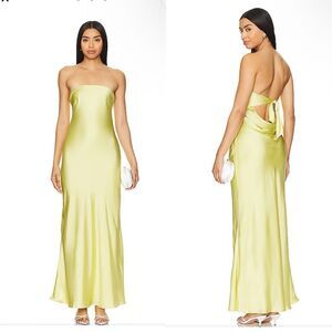 Lovers and Friends Julieta Maxi Dress Green yellow satin strapless midi Revolve